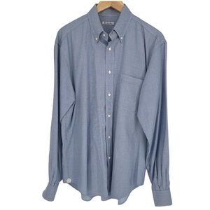 Loro Piana Button Down Men’s Dress Shirt Blue Luxury Cotton‎ Neck 18 45